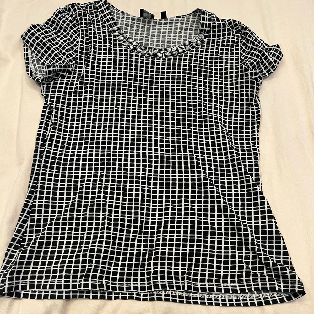 Saks Fifth Ave BLACK striped shirt with crystals